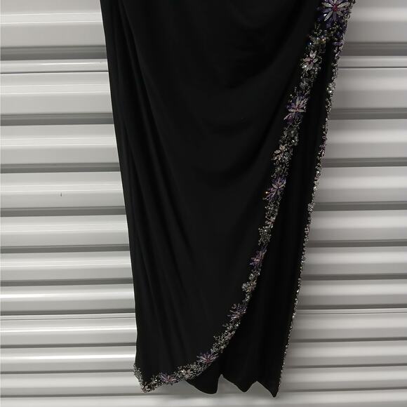 Mac Duggal Formal Evening Gown Women's Size 14W Black Beaded Maxi Dress Wedding - Picture 8 of 12